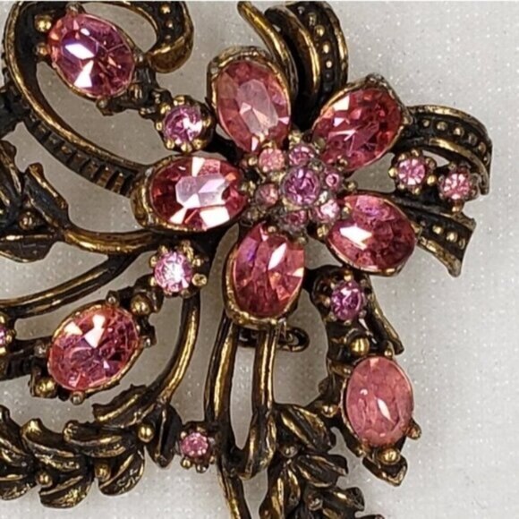 Vintage Signed Coro Flower Brooch Pink Gold Tone - Picture 5 of 14